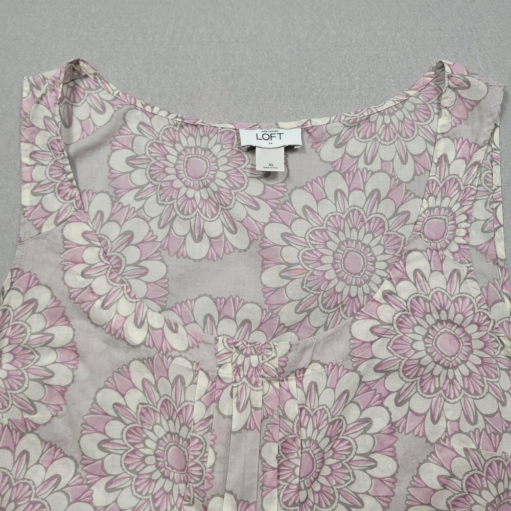 LOFT Ann Taylor Pink Floral Cotton Sleeveless Pleated Tank Top XL